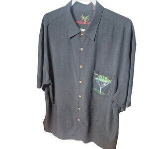 Bamboo Cay Mens Black Button-Up Shirt With Embroidered 19th Hole Golf Theme Desi